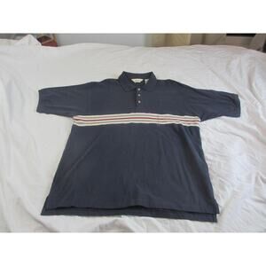 New w/o Tags! Eddie Bauer 100% cotton polo shirt Large Dark Blue with Stripes